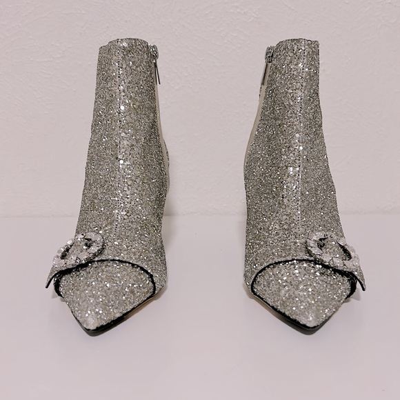 Jimmy Choo Hanover Chai Glitter crystal buckle Booties 36.5 - Picture 5 of 12